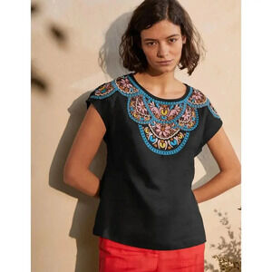 Boden Black Shirt with Colorful Embroidery